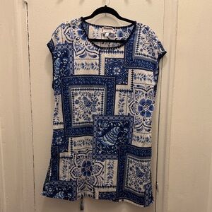 Johnny Was Blue and White Tunic